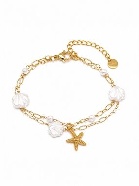 Gold Starfish & Pearl Charm Bracelet - Women Jewelry